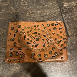 Patricia Nash Tan Leather Clutch with Brass Studs